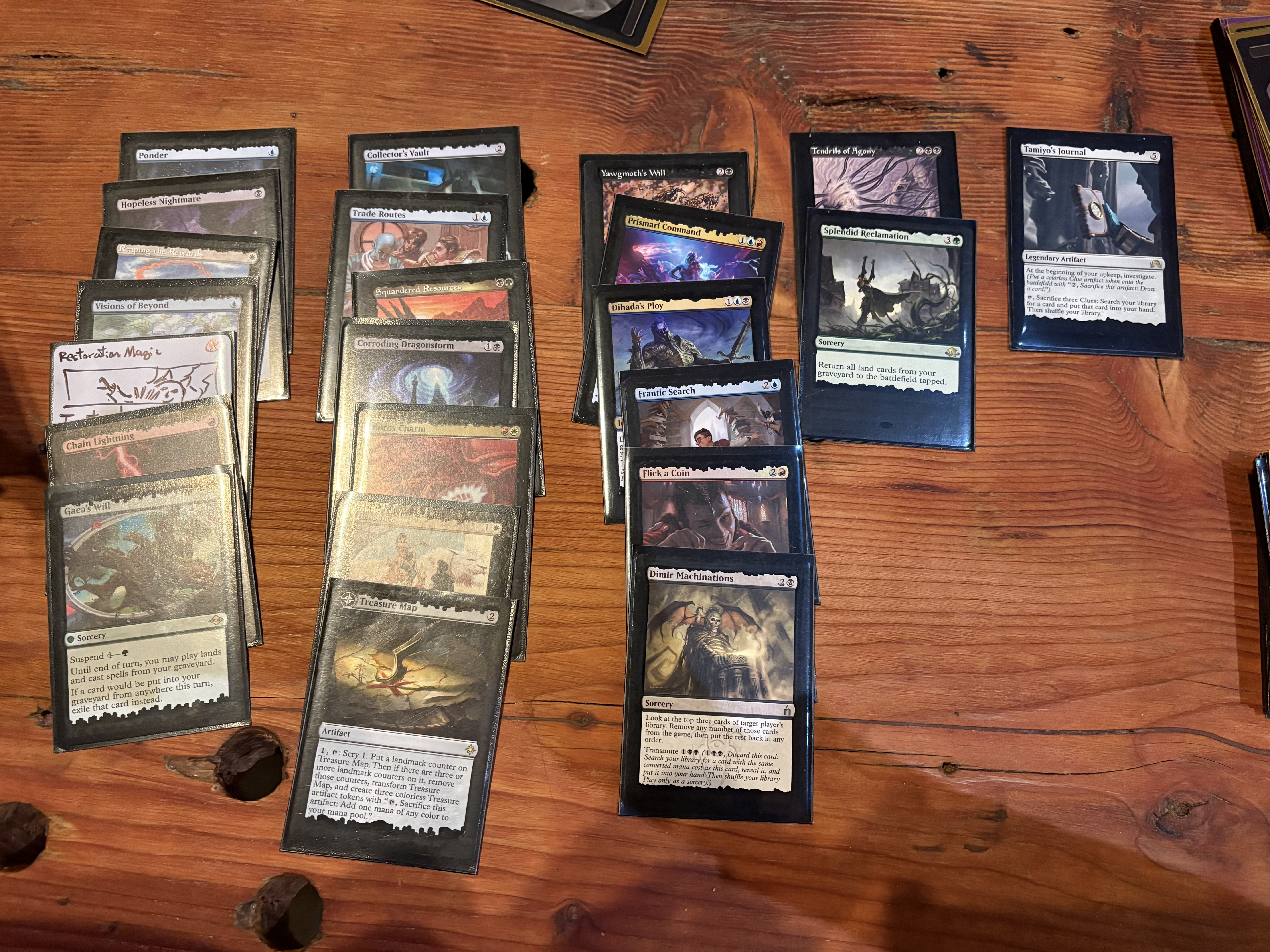 A deck picture of a Yawgmoth's/Gaea's Will deck.