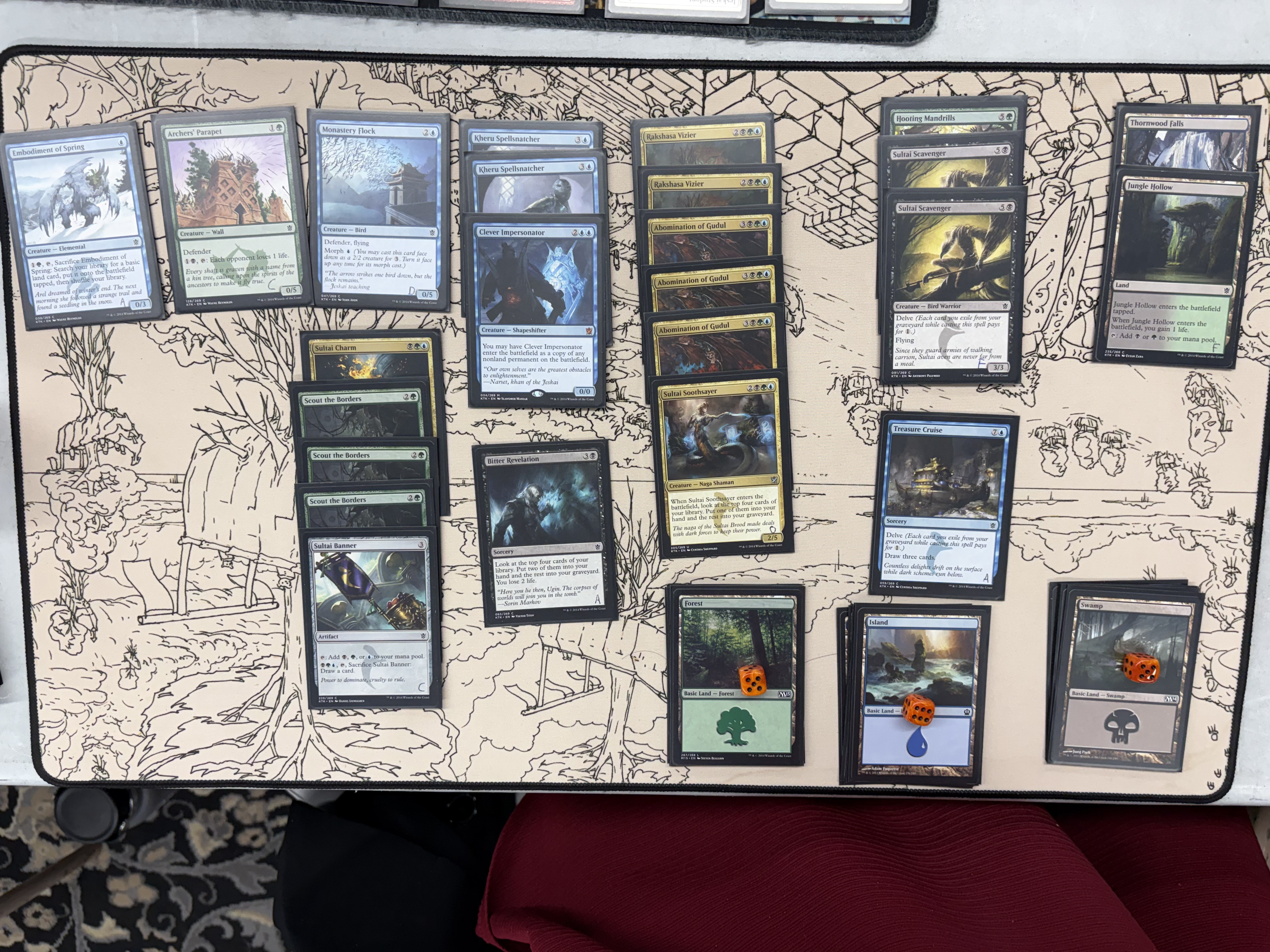 A deck picture of a Sultai deck.